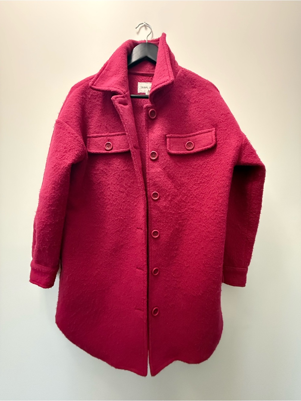 Women's fuchsia Wool-Blend Button Front Pea Coat